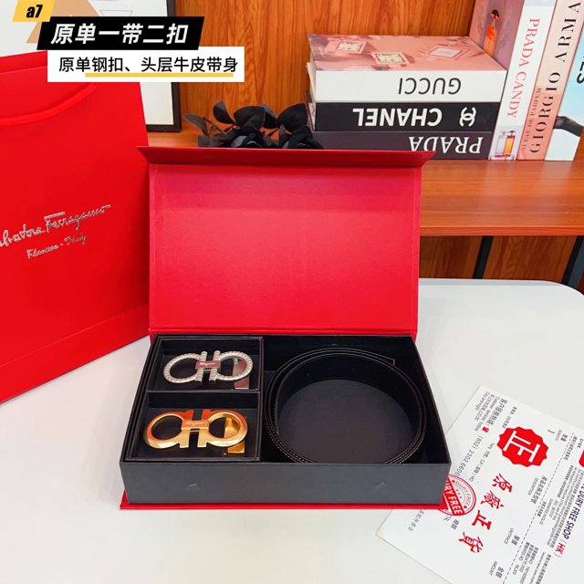 Salvatore Ferragamo Salvatore Ferragamo Double Gancini Black Leather Belt Set - Buy on Mulebuy Sheets