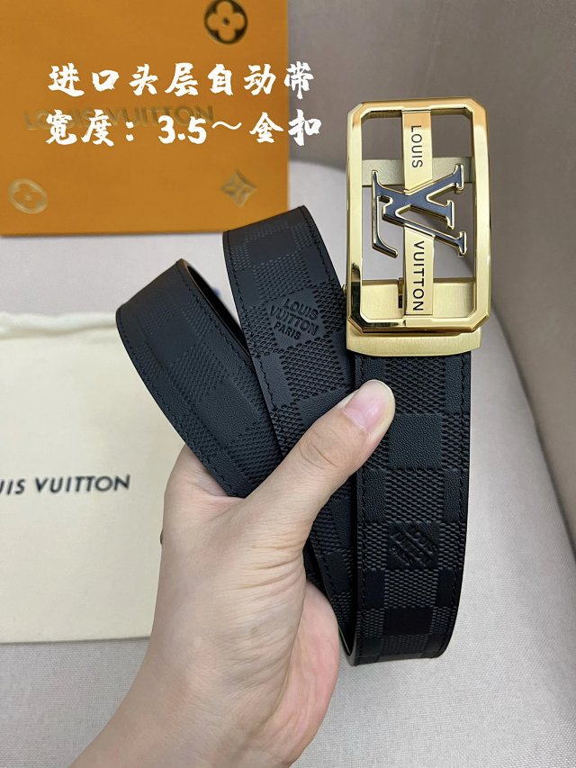 Louis Vuitton LV Damier Black Leather Belt Gold Buckle Men - Buy on Mulebuy Sheets