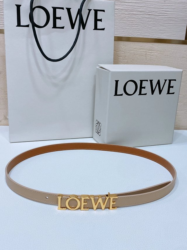 Loewe Beige Leather Belt Gold Logo Unisex Luxury Accessory