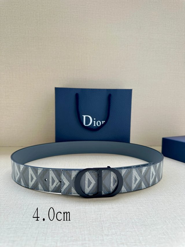 Dior Grey Silver Leather Belt 4.0cm Black CD Buckle