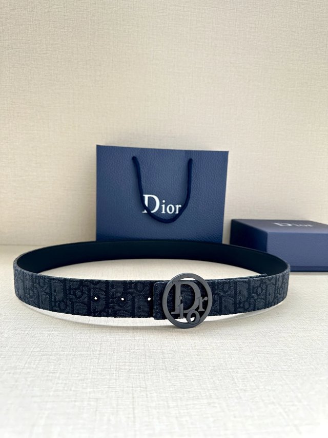 Dior Oblique Blue CD Buckle Leather Men Belt