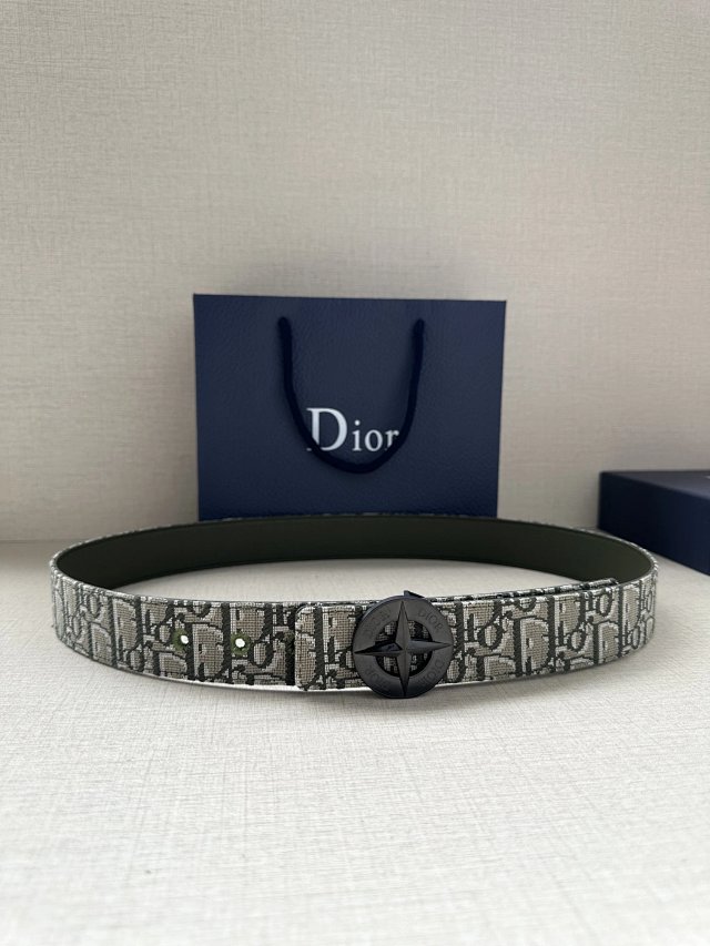 Dior Oblique Gray Fabric Belt Black CD Buckle Men