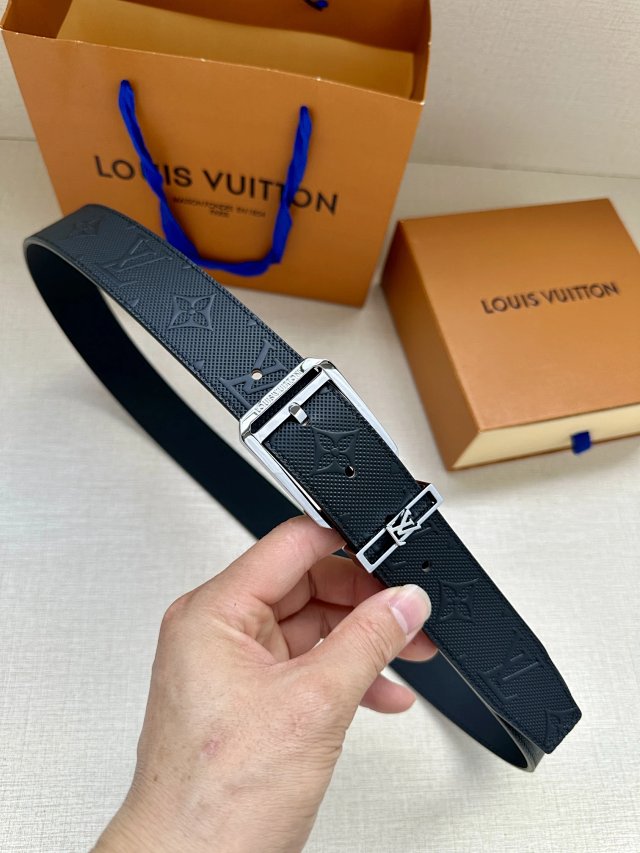 Louis Vuitton Monogram Black Leather Men Belt