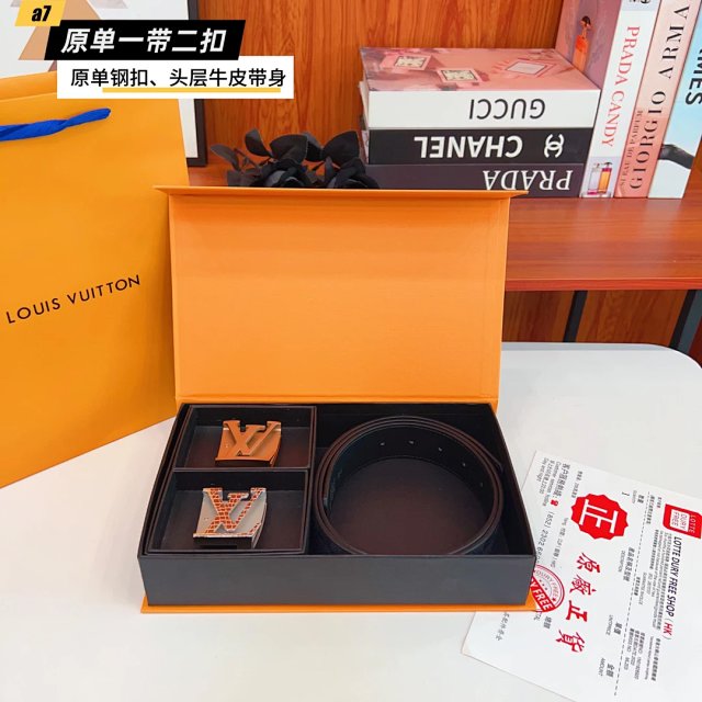 Louis Vuitton Black Leather Men’s Double Buckle Belt