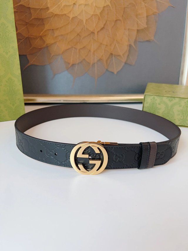 Gucci Gucci Black GG Leather Belt Gold Buckle Unisex - Buy on Mulebuy Sheets