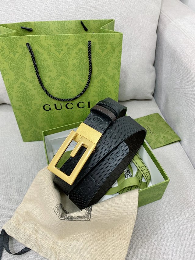 Gucci Gucci Black Leather Double G Gold Buckle Belt - Buy on Mulebuy Sheets