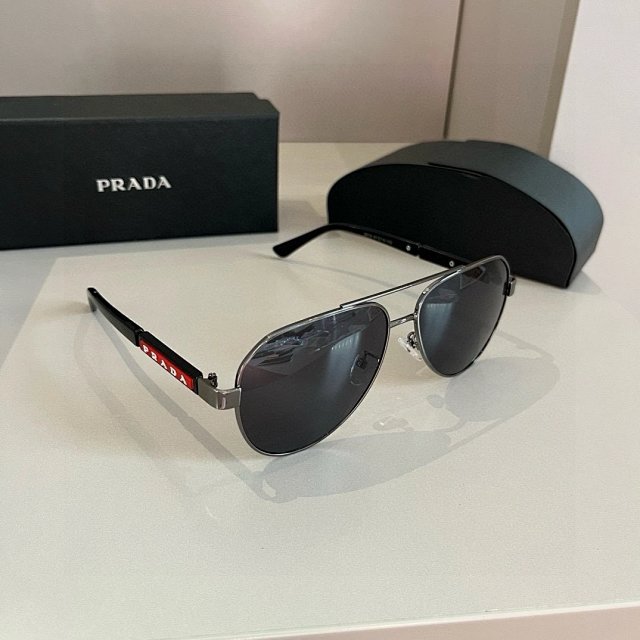 Prada Prada Grey Black Aviator Sunglasses Red Logo UV Protection - Buy on Kakobuysheetfind