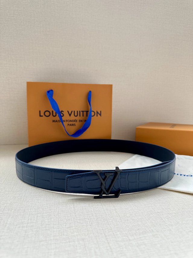 Louis Vuitton Deep Blue Crocodile Leather LV Belt