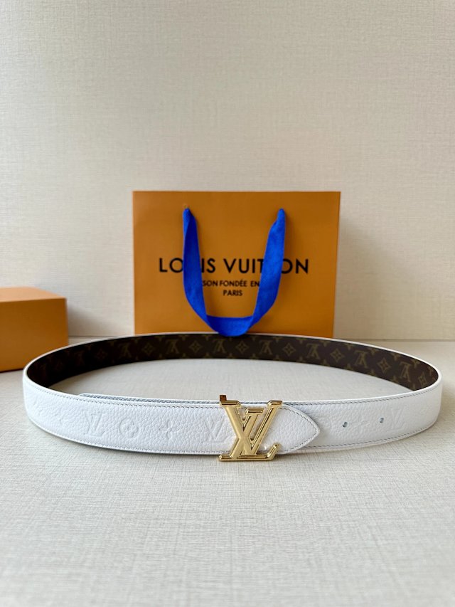 Louis Vuitton White Monogram Leather Belt Gold Buckle