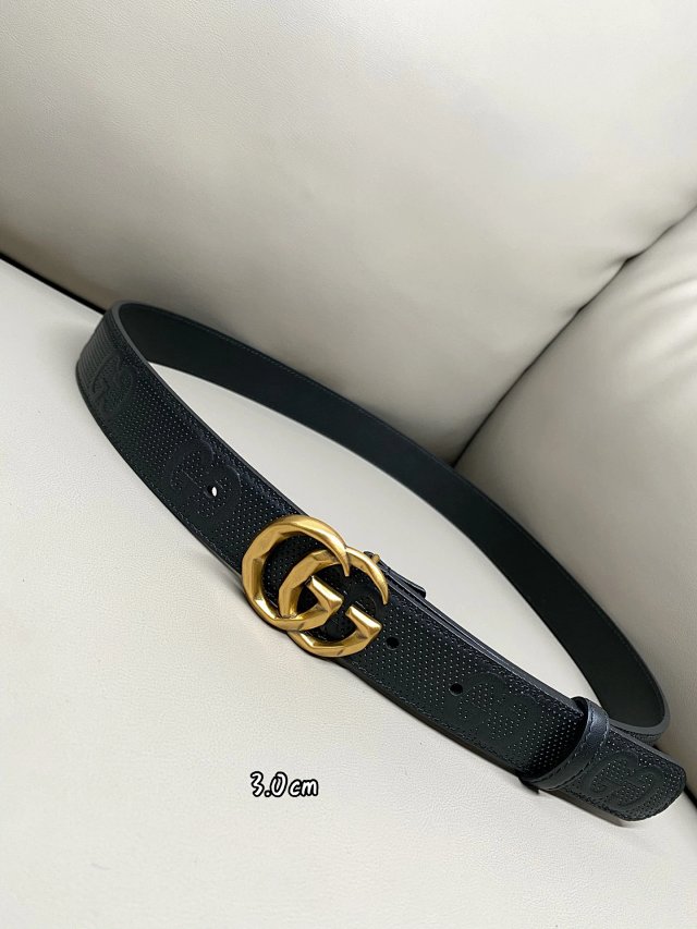 Gucci Gucci Classic Black Leather Belt Gold GG 3.0cm - Buy on Mulebuy Sheets