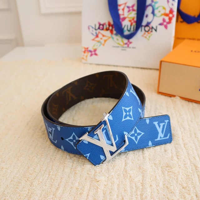 Louis Vuitton Louis Vuitton Blue Monogram Leather LV Buckle Belt - Buy on Mulebuy Sheets