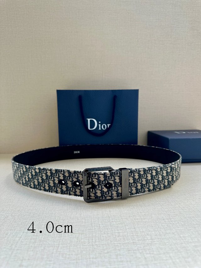 Dior Dior Men Oblique Blue Grey Canvas Leather Belt 4.0cm - Buy on Mulebuy Sheets
