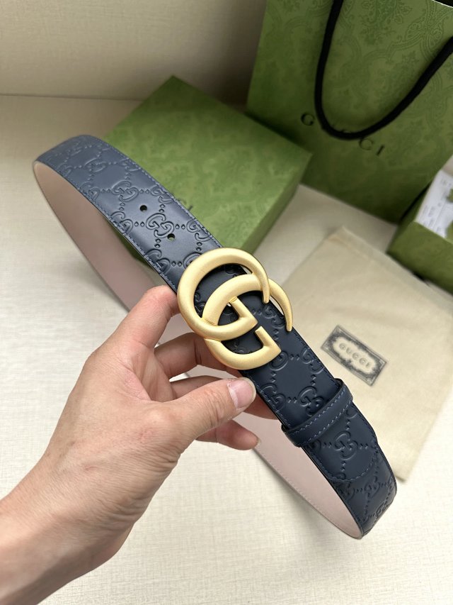 Gucci Gucci Dark Blue Leather Belt Double G Buckle - Buy on Mulebuy Sheets