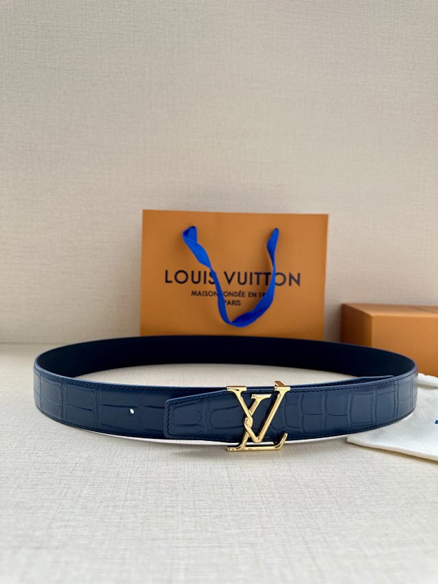 Louis Vuitton Blue Crocodile Leather Belt Men