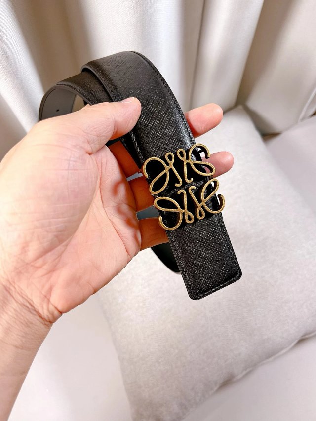 Loewe Black Leather Belt Gold Anagram Buckle Unisex