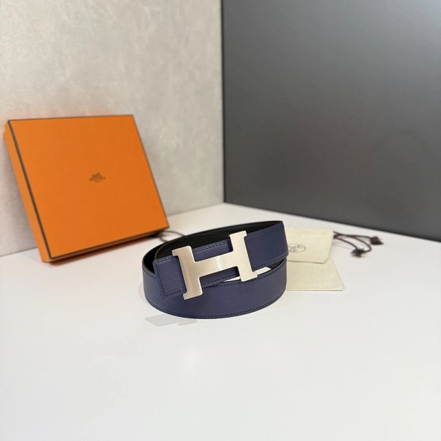 Hermes H Buckle Deep Blue Leather Belt