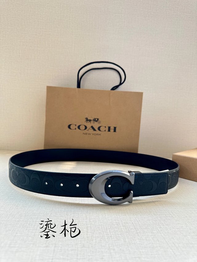 Coach Coach Signature Navy Leather Belt for Men and Women - Buy on Mulebuy Sheets