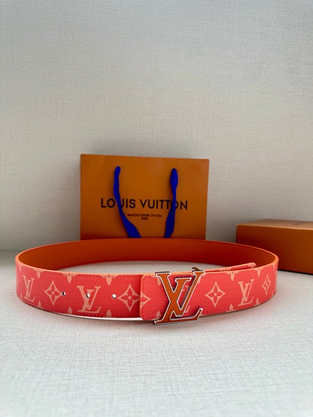 Louis Vuitton Monogram Red Orange Leather LV Belt