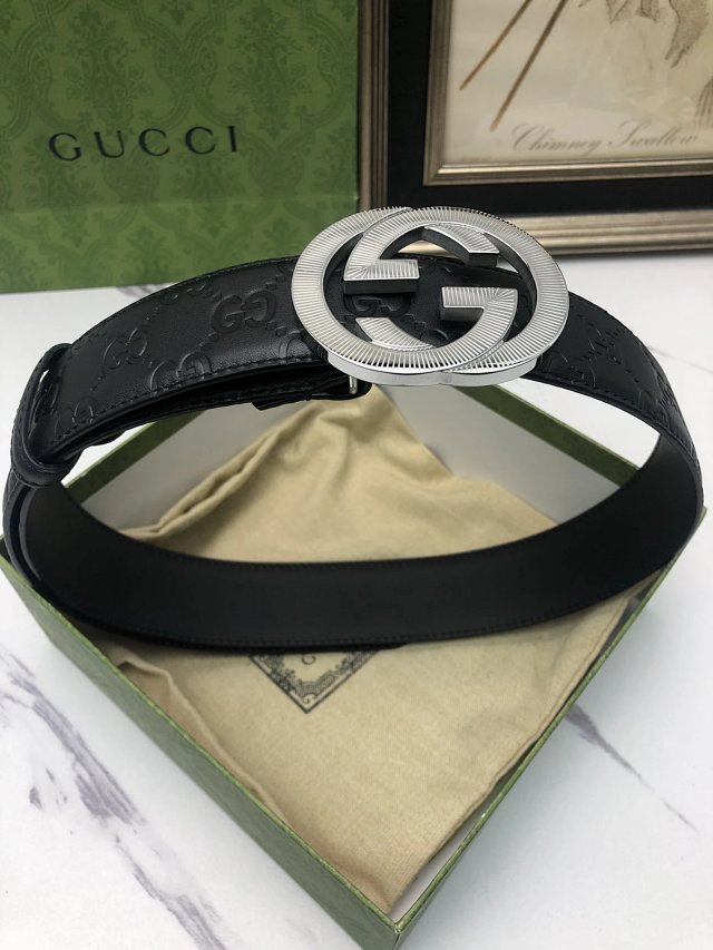 Gucci Gucci Black GG Leather Belt Silver Buckle Unisex - Buy on Mulebuy Sheets