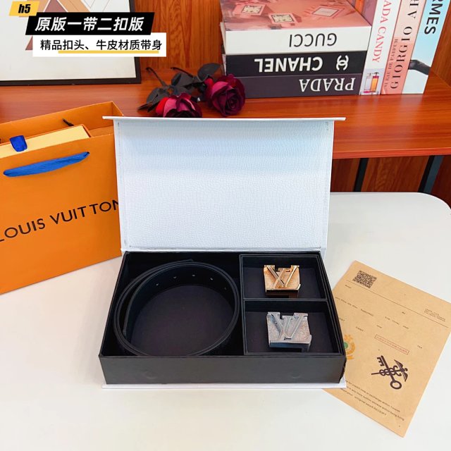 Louis Vuitton Louis Vuitton Double Buckle Black Leather Belt Set - Buy on Mulebuy Sheets