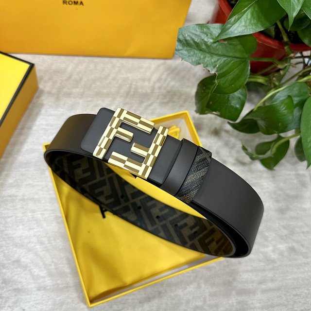 Fendi Black Leather Belt Gold FF Buckle Luxury男