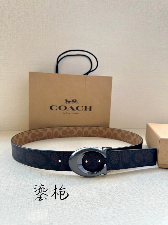 Coach COACH Signature Black Leather Reversible C Buckle Belt - Buy on Mulebuy Sheets