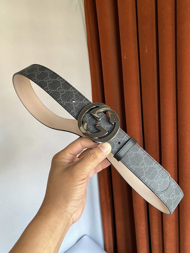 Gucci Gucci Grey GG Leather Belt Double G Buckle Unisex - Buy on Mulebuy Sheets