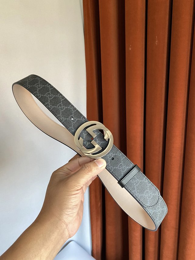 Gucci Gucci Men Leather Belt Gray Black Double G Buckle - Buy on Mulebuy Sheets