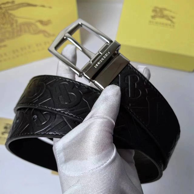Burberry Burberry Black Embossed Leather Silver Buckle Belt - Buy on Mulebuy Sheets