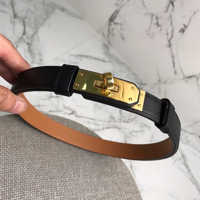 Hermes Kelly Black Gold Epsom Leather Unisex Belt