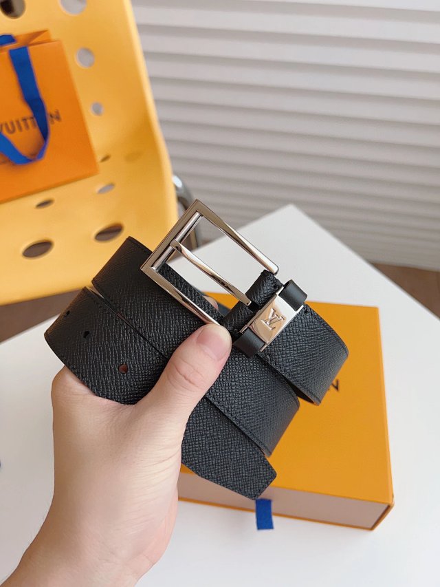 Louis Vuitton Louis Vuitton Men Black Leather Belt Silver Buckle LV Logo - Buy on Mulebuy Sheets