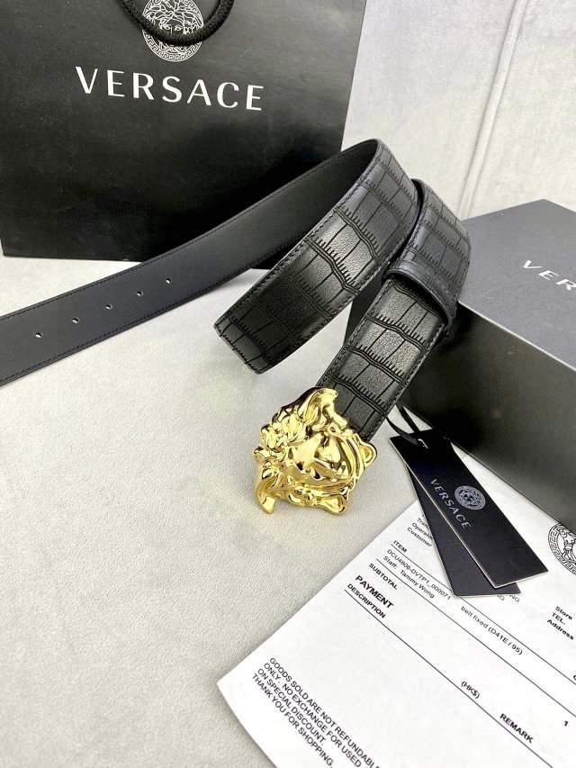 Versace Versace Black Crocodile Leather Belt Gold Buckle - Buy on Mulebuy Sheets
