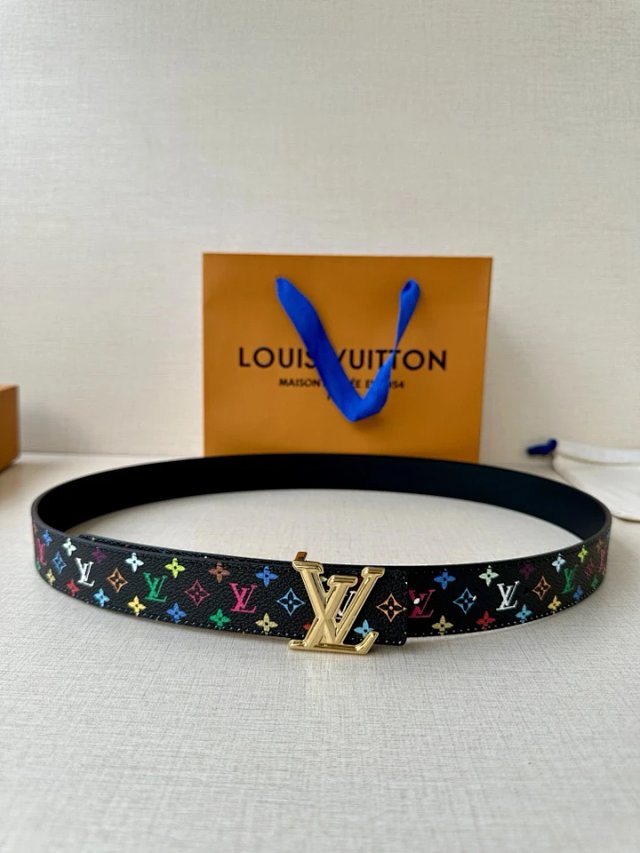 Louis Vuitton Multicolor Black Leather Belt for Men