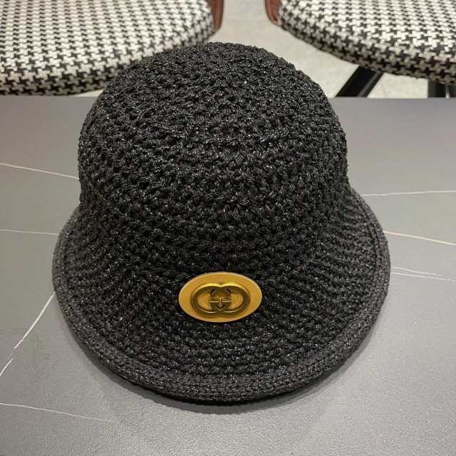 Gucci Gucci Black Straw Bucket Hat Gold Logo - Buy on Kakobuysheetfind