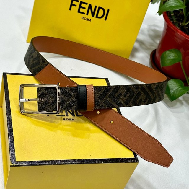 Fendi Fendi FF Logo Brown Reversible Leather Belt Unisex - Buy on Mulebuy Sheets