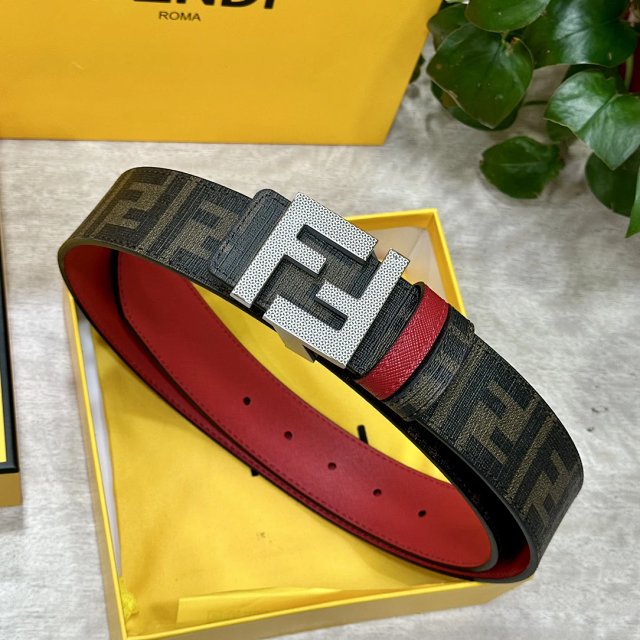 Fendi FF Logo Leather Belt Brown Red Unisex Luxury