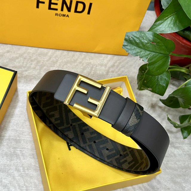 Fendi Black Gold Reversible FF Leather Belt