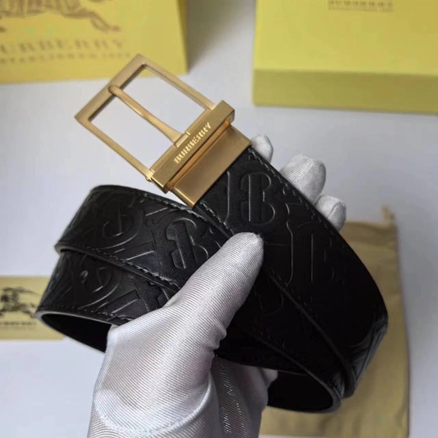 Burberry Burberry Black Leather Belt Gold Buckle TB Monogram - Buy on Mulebuy Sheets