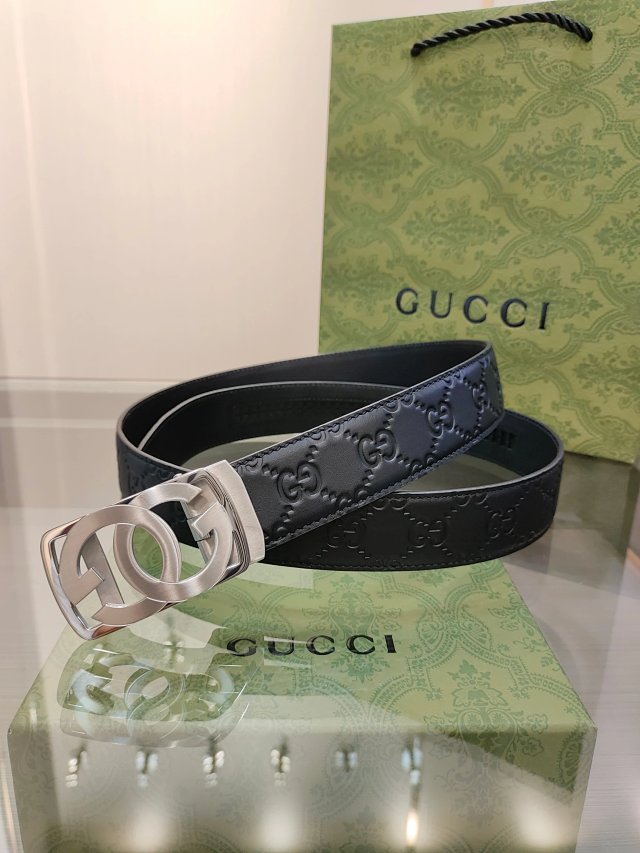Gucci Gucci Black Leather Belt Silver GG Buckle - Buy on Mulebuy Sheets