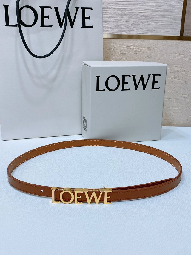 Loewe Classic Brown Leather Belt Gold Logo Buckle