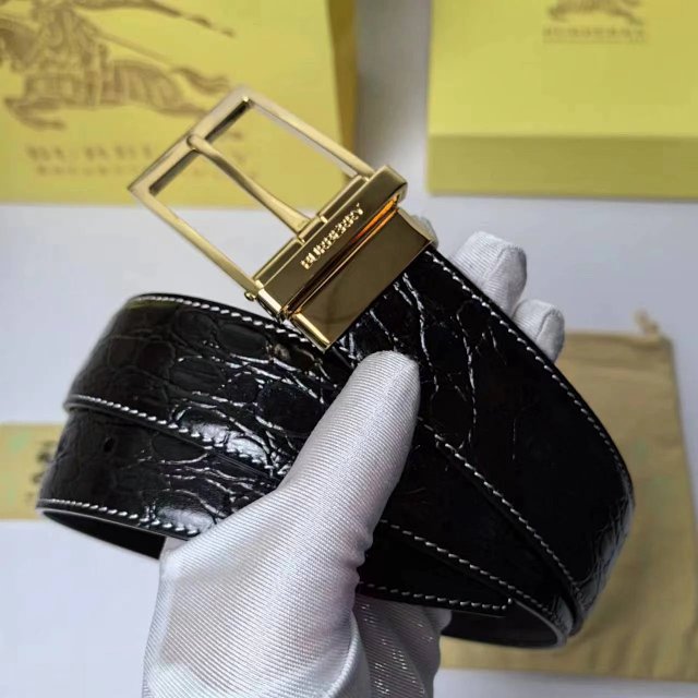 Burberry Burberry Black Croc Leather Belt Gold Buckle - Buy on Mulebuy Sheets