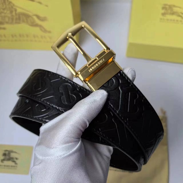 Burberry Burberry Black Leather Belt Gold Buckle TB Monogram - Buy on Mulebuy Sheets