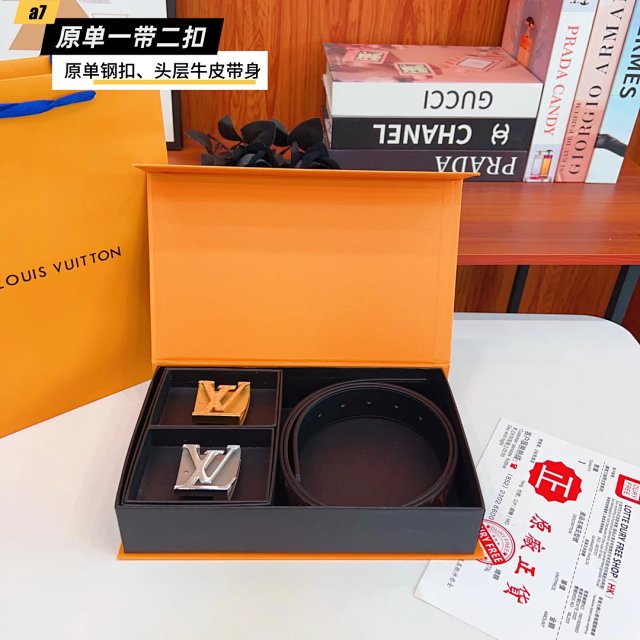 Louis Vuitton Double Buckle Black Leather Belt