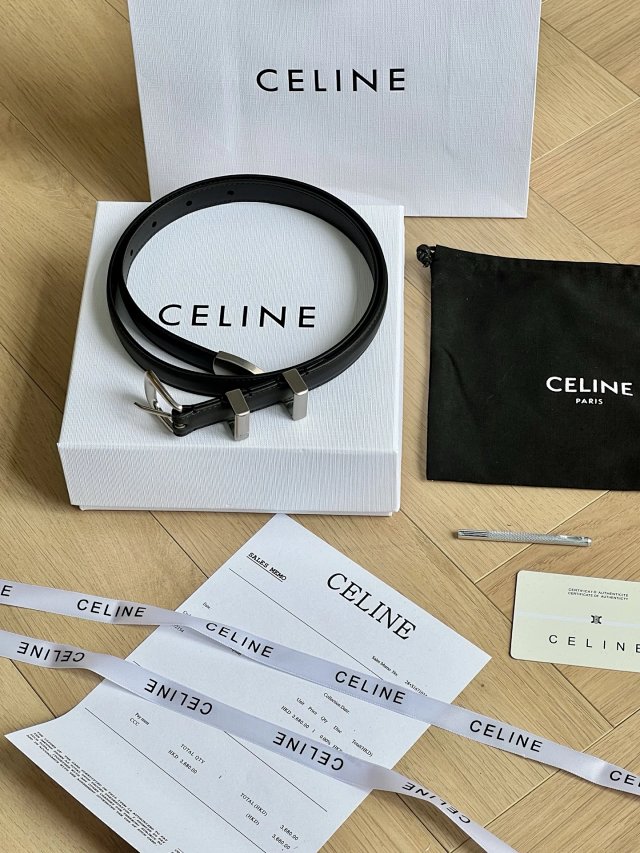 Celine CELINE Black Leather Belt Silver Buckle Unisex Fashion - Buy on Mulebuy Sheets