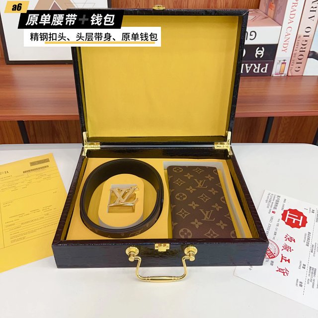 Louis Vuitton Monogram Belt and Wallet Set Gold Buckle