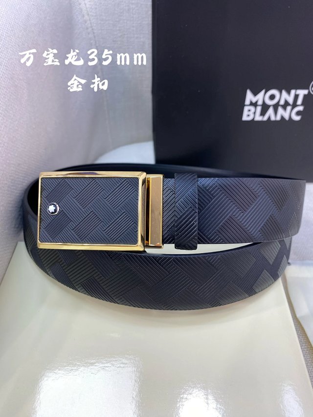 Montblanc Montblanc Black Leather Belt Gold Buckle 35mm - Buy on Mulebuy Sheets