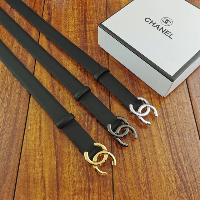 Chanel Black Leather Belt Gold CC Buckle
