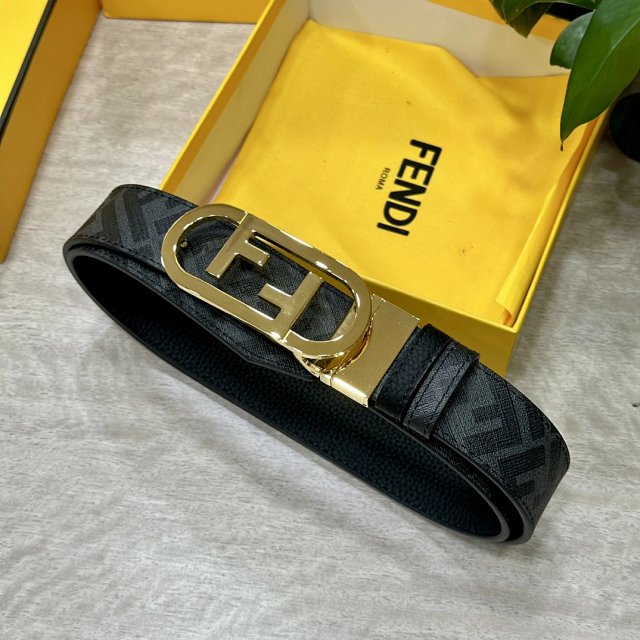 Fendi Black Leather Belt Gold FF Buckle