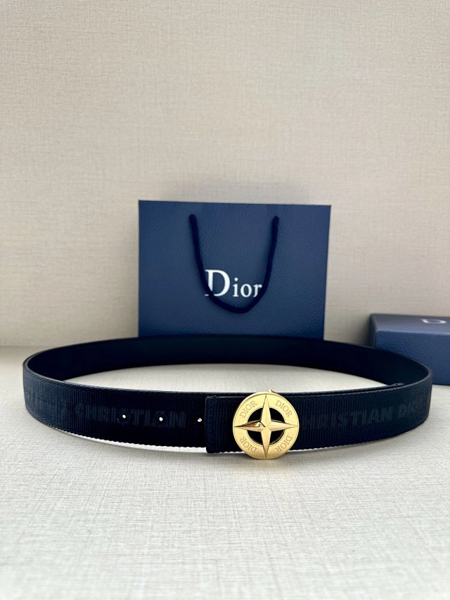 Dior Black Leather Belt Gold Star Buckle Unisex Luxury