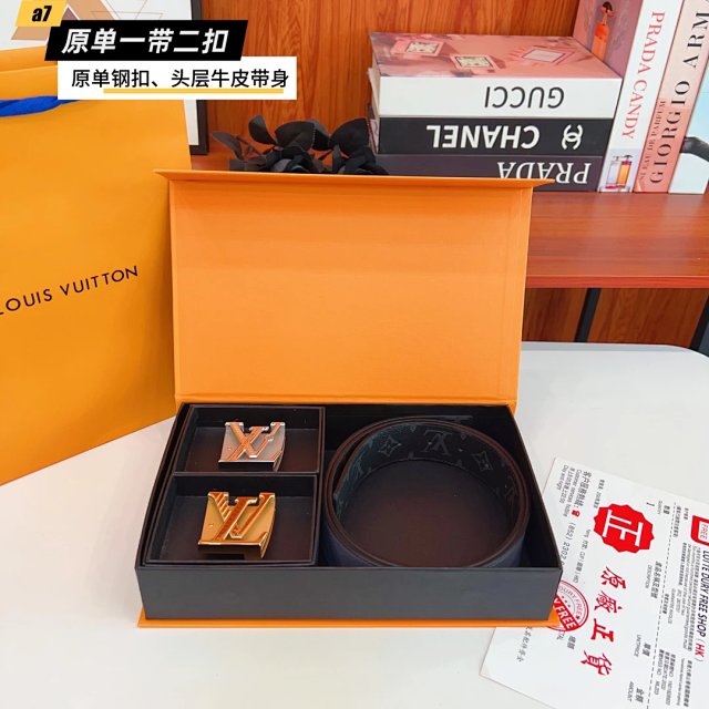 Louis Vuitton Monogram Black Reversible Leather Belt Set